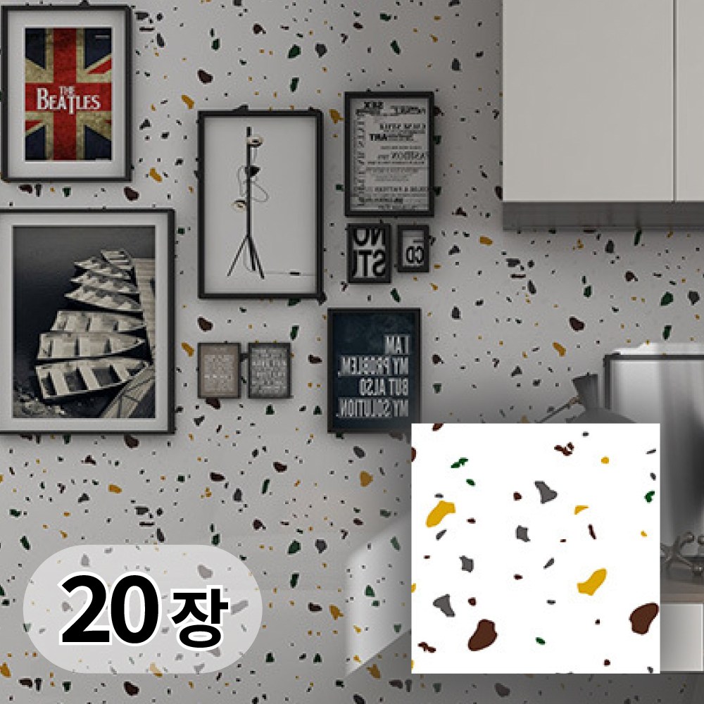 믿음직함 접착식 붙이는 데코타일 벽면 바닥 타일 시트지 20장, 테라조 화이트 17,900원