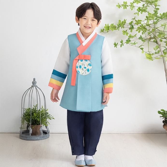 가온한복 유아용 남천청사색동 한복 상하의 세트 AM245, 현재가 46,900원