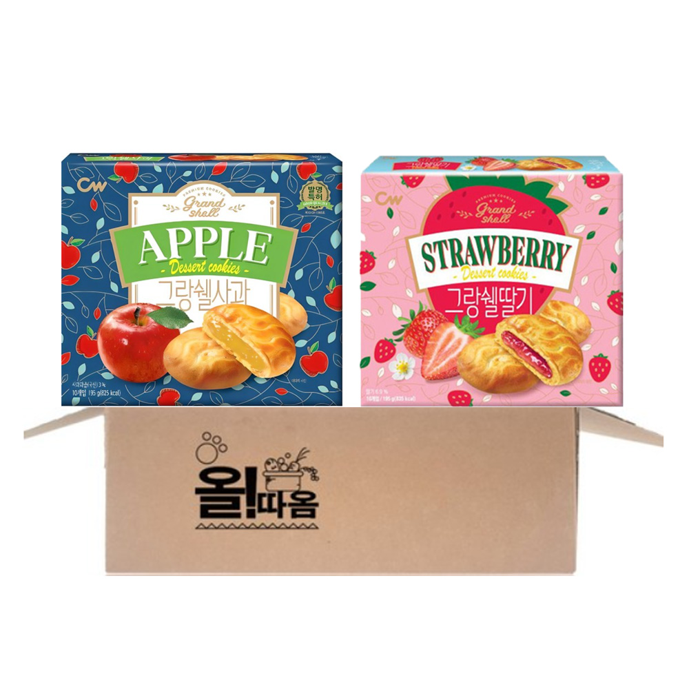 CW청우 그랑쉘 사과 +그랑쉘 딸기 /학교간식 과자세트, 4개, 195g 15,200원