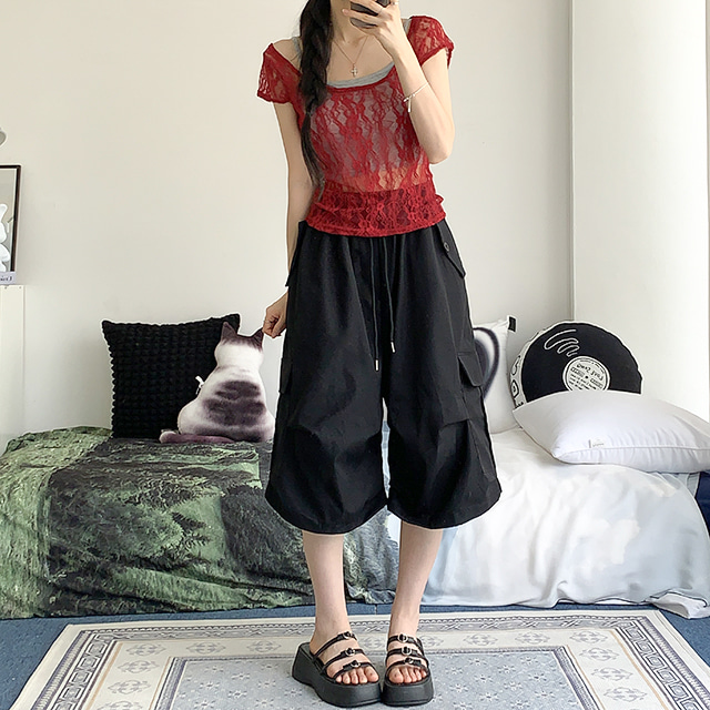 [핏최고/4col] 루카스 루즈핏 카고 스트링 버뮤다 팬츠 19,300원