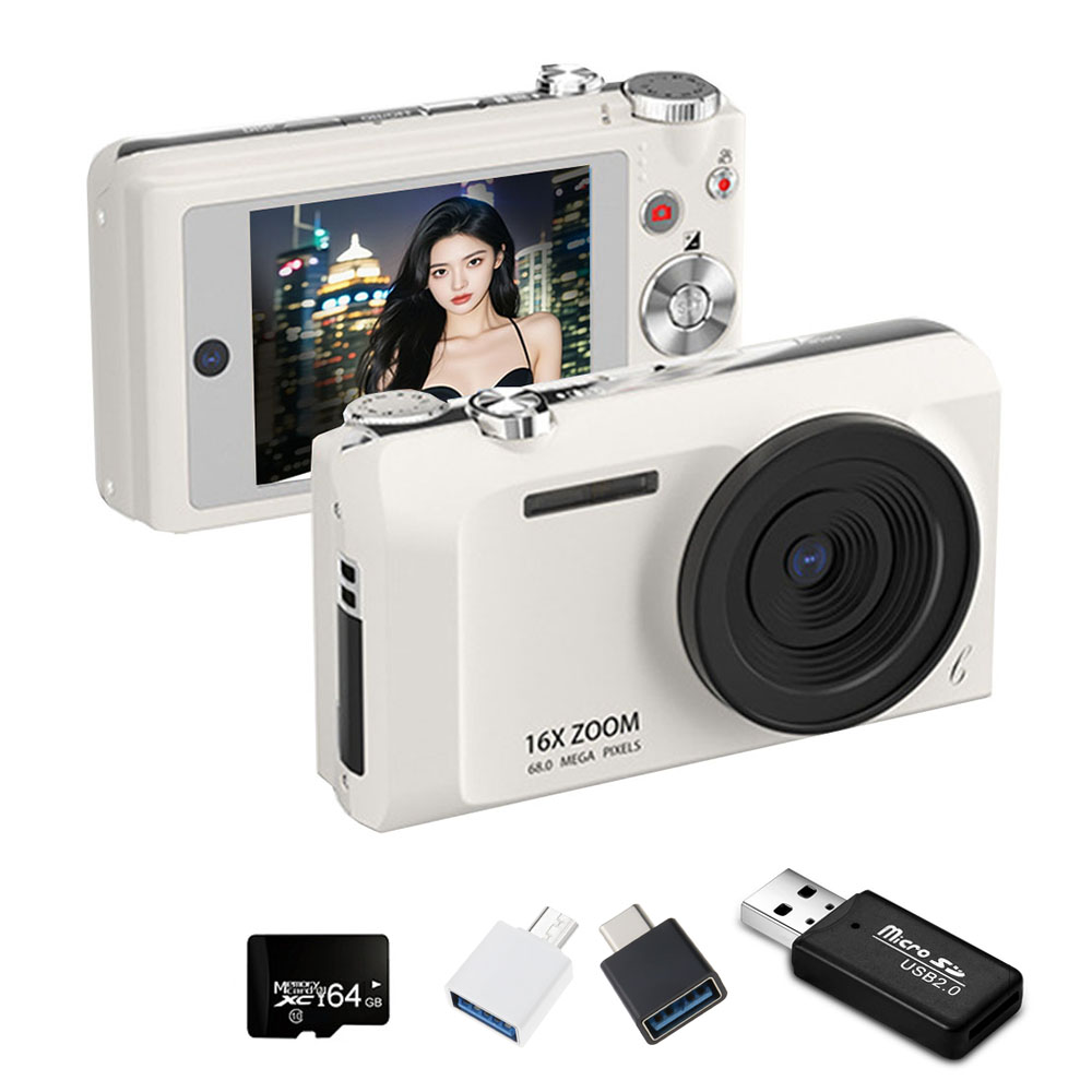 MOKIN S11 빈티지 미니 디지털 카메라 4K DH 6400W 픽셀 + 64GB sd카드, 화이트 145,000원