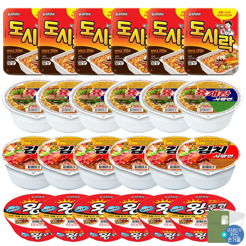 더블비 농심 팔도 컵라면 4종 총 24개 (육사발 6개 + 김치사발 6개 + 도시락 6개 + 미니왕 6개)+더블비카드거울 85,500원