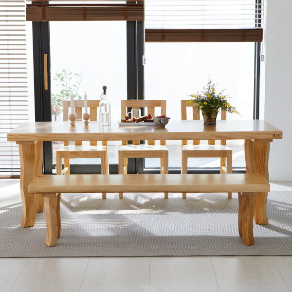 [해찬솔원목이야기] 해찬솔 통원목 비담art 6인용 대형식탁세트B 2200 (등의자3개+긴의자) 사이즈변경 가능 2,145,000원