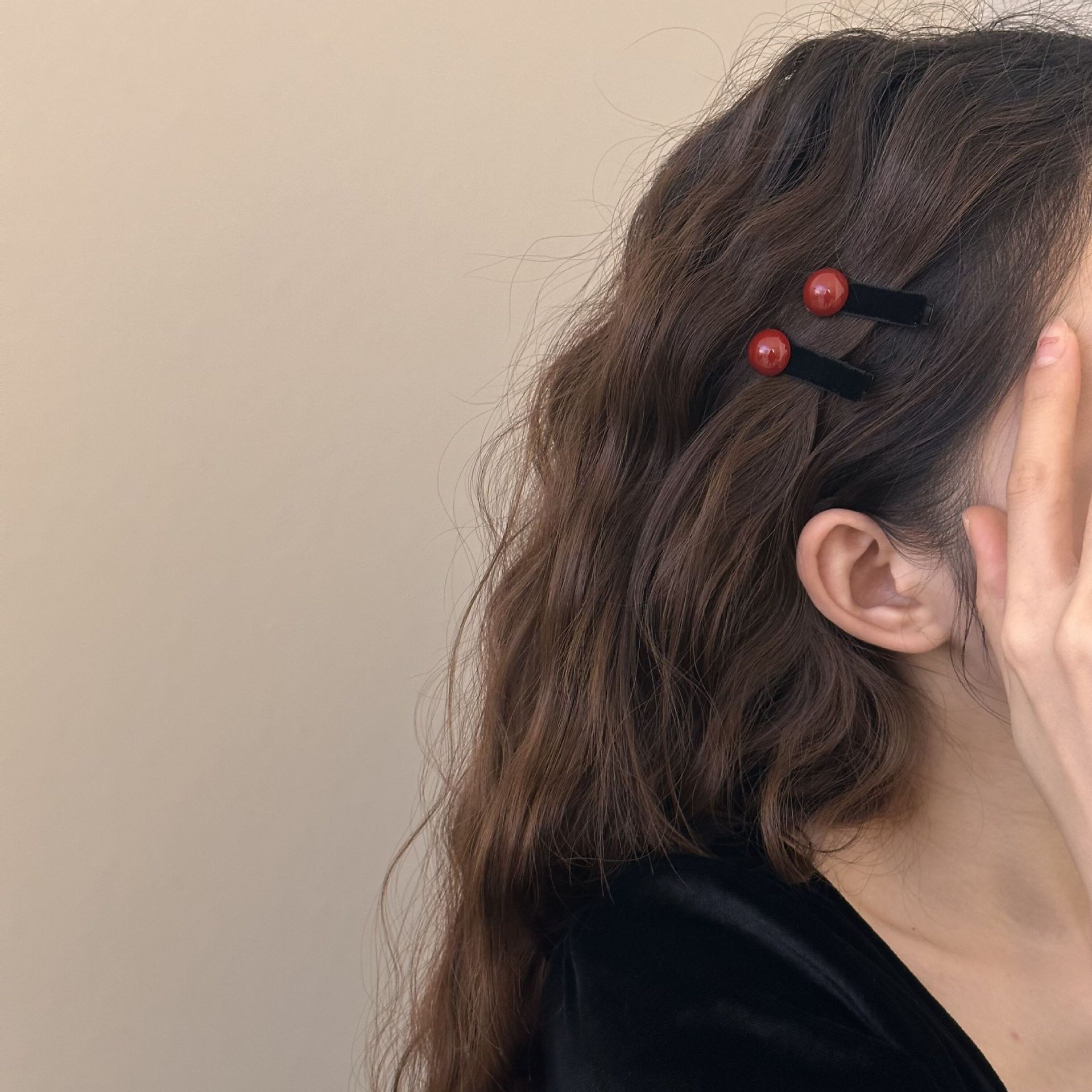 니렌스 벨벳 진주 미니 옆머리 헤어핀 세트 7,400원