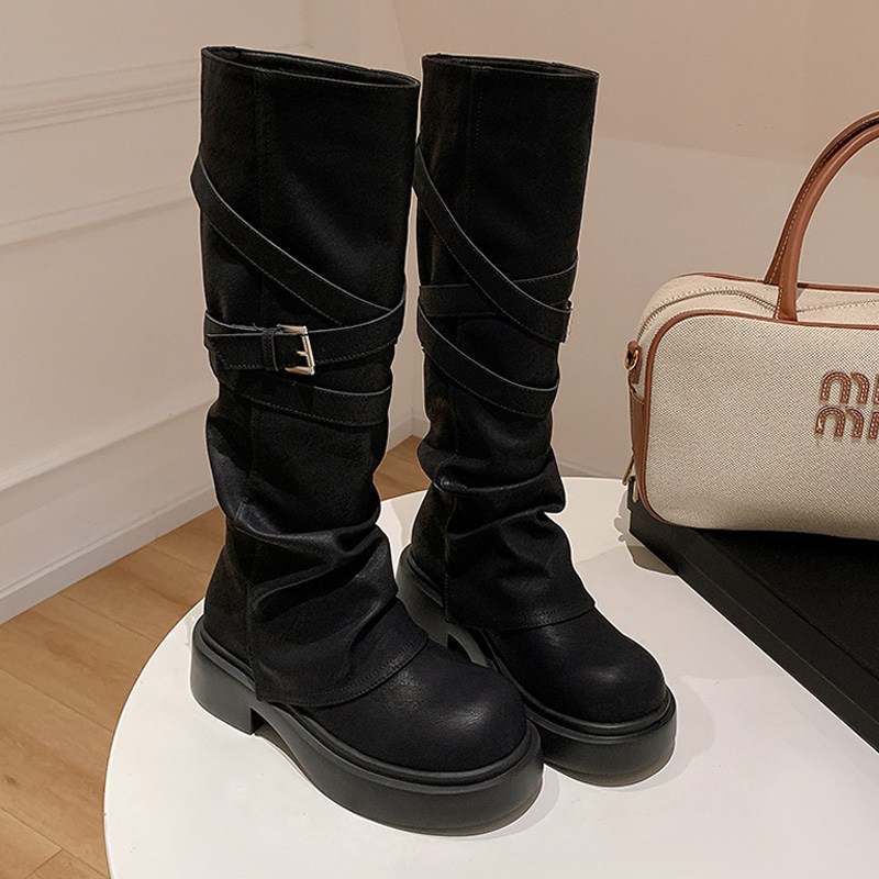 [할인특가] 더 풀 루즈핏 버클 스트랩 롱부츠 2025년 신상 캐주얼 부츠 70,470원