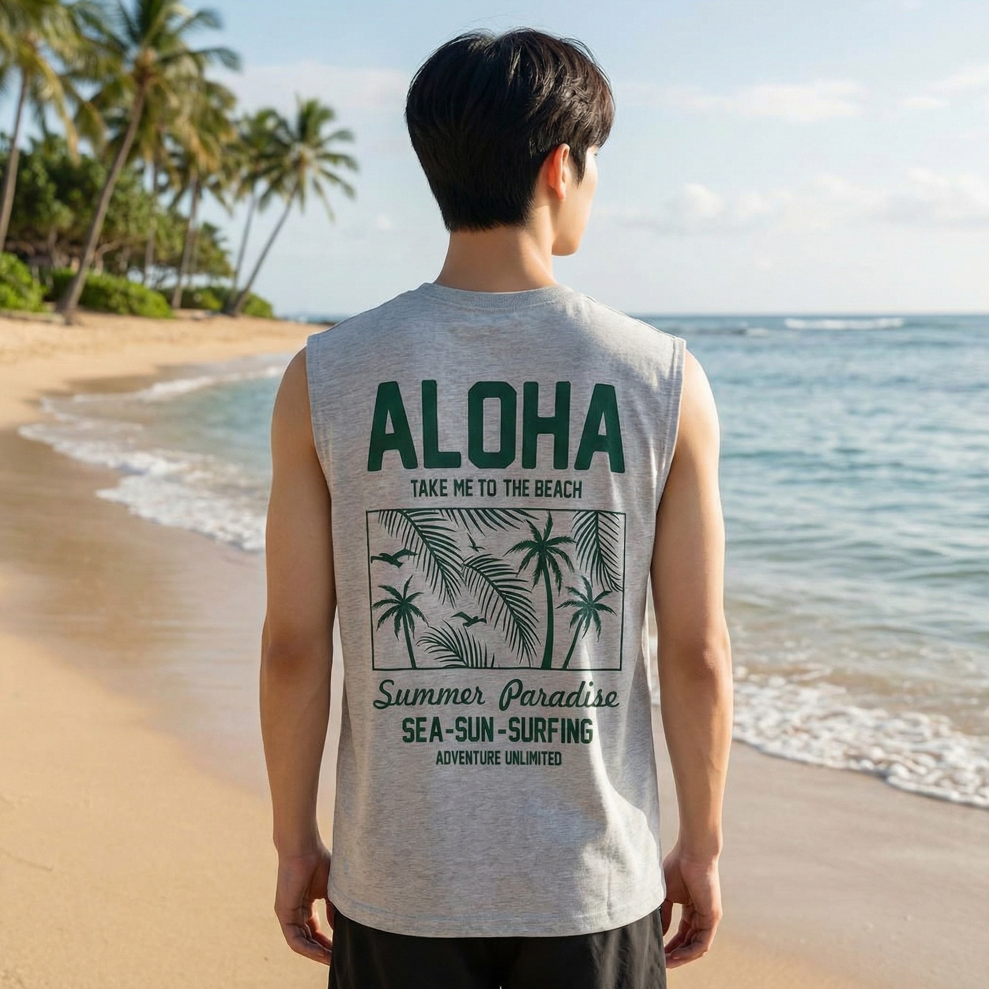 더베이직샵 여행 휴가 바캉스 짐웨어 프린팅 특양면 오버핏 민소매 나시티 5스타일 4컬러 21,100원