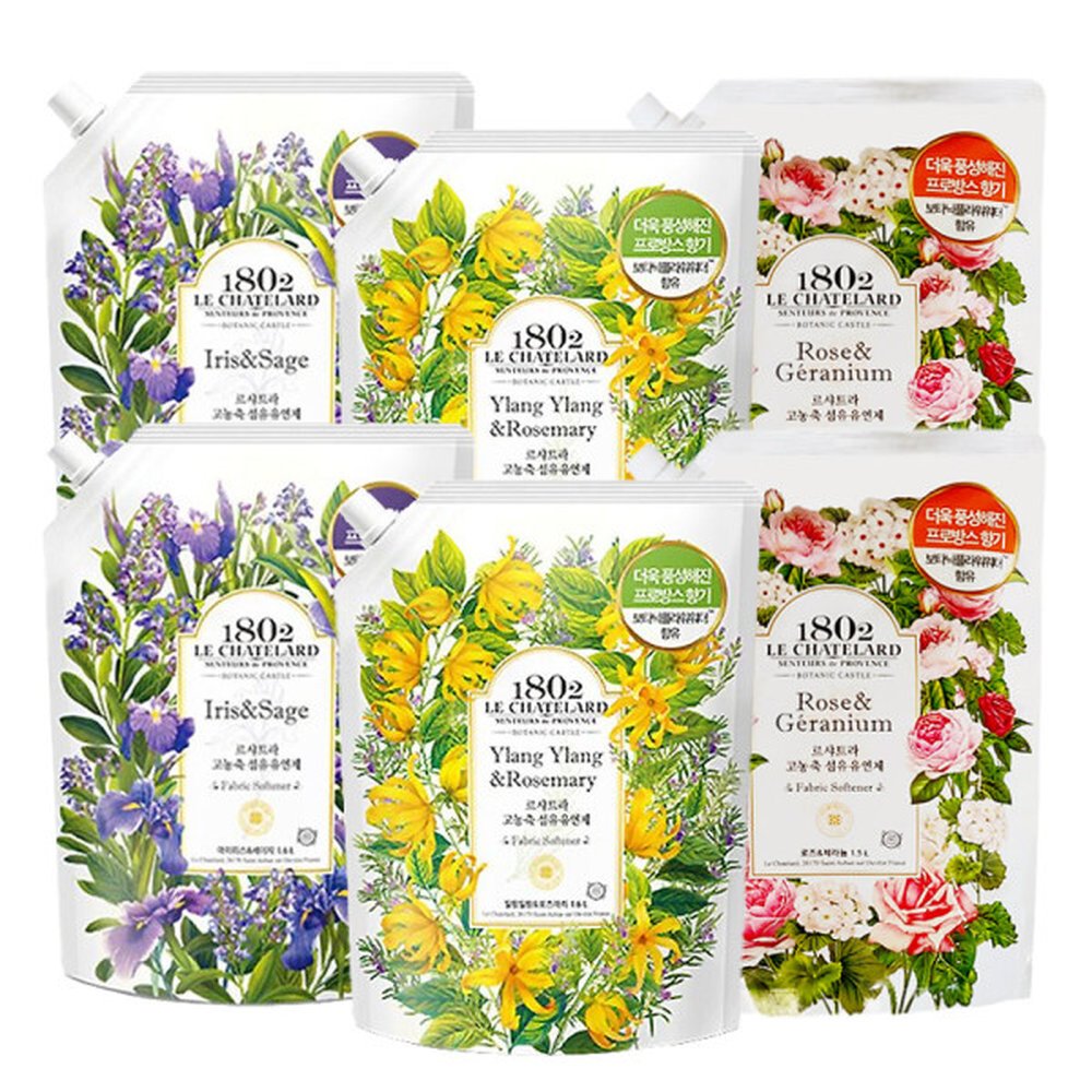 고농축 섬유유연제 르샤트라 보타닉 3종 아이리스1.5L 2개+일랑일랑1.5L 2개+로즈1.5L 2개, 1세트, 1.5L 40,140원