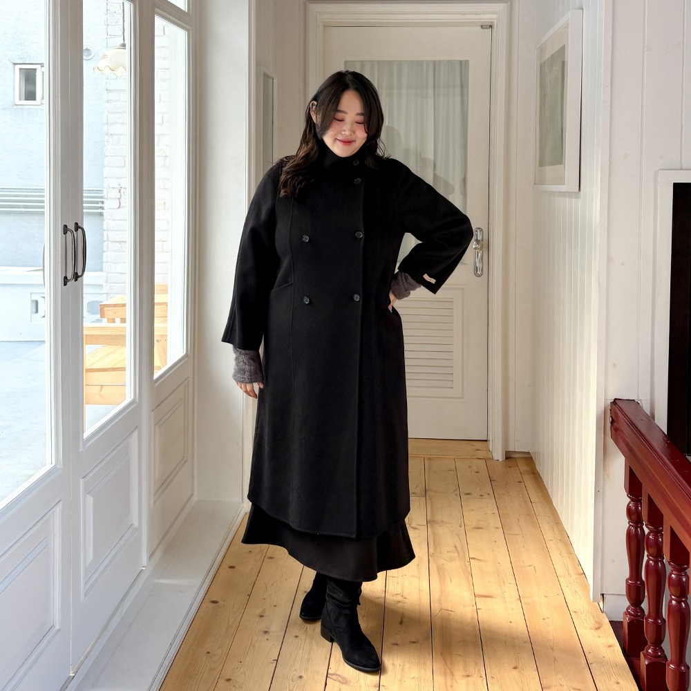 [55-99] 울100 핸드메이드 하이넥 더블 코트 여성 빅사이즈 여자 플러스사이즈 어거스트플랜 172,900원