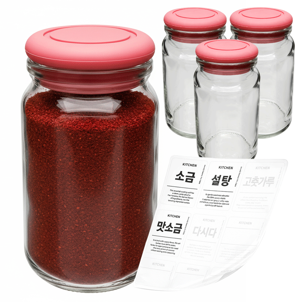 미르코리아 헥사 팬트리 실리콘 밀폐 양념통 250ml x 4p + 허브 원형 레드 4p + 양념라벨 8종 세트 13,510원