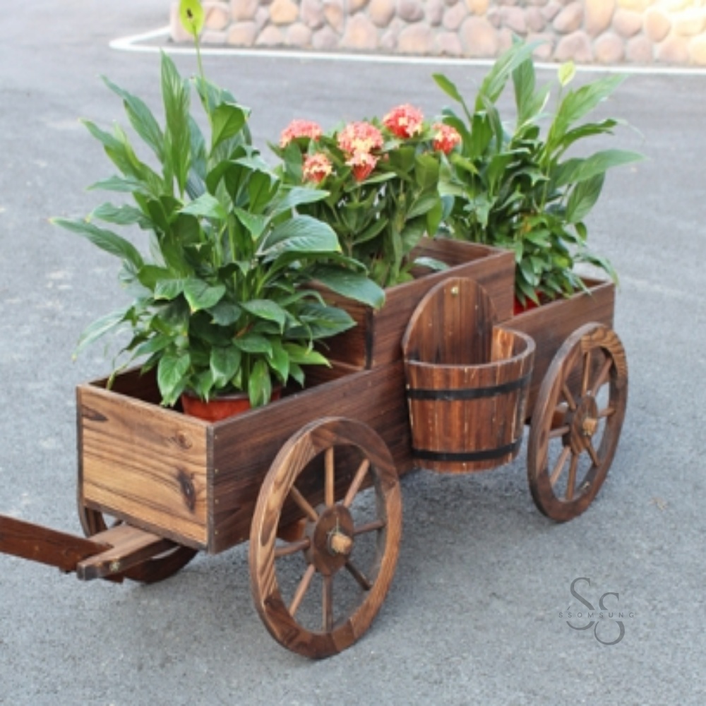 쏨숭 삼나무 재질 리어카 모양 인테리어 화분 진열대 화분스탠드 260,600원