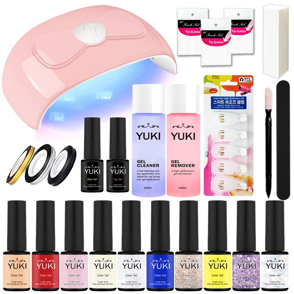 유키 젤네일 10종 + 필수 네일 용품 7종 + 54W 핑크리본 젤램프 세트 55,000원