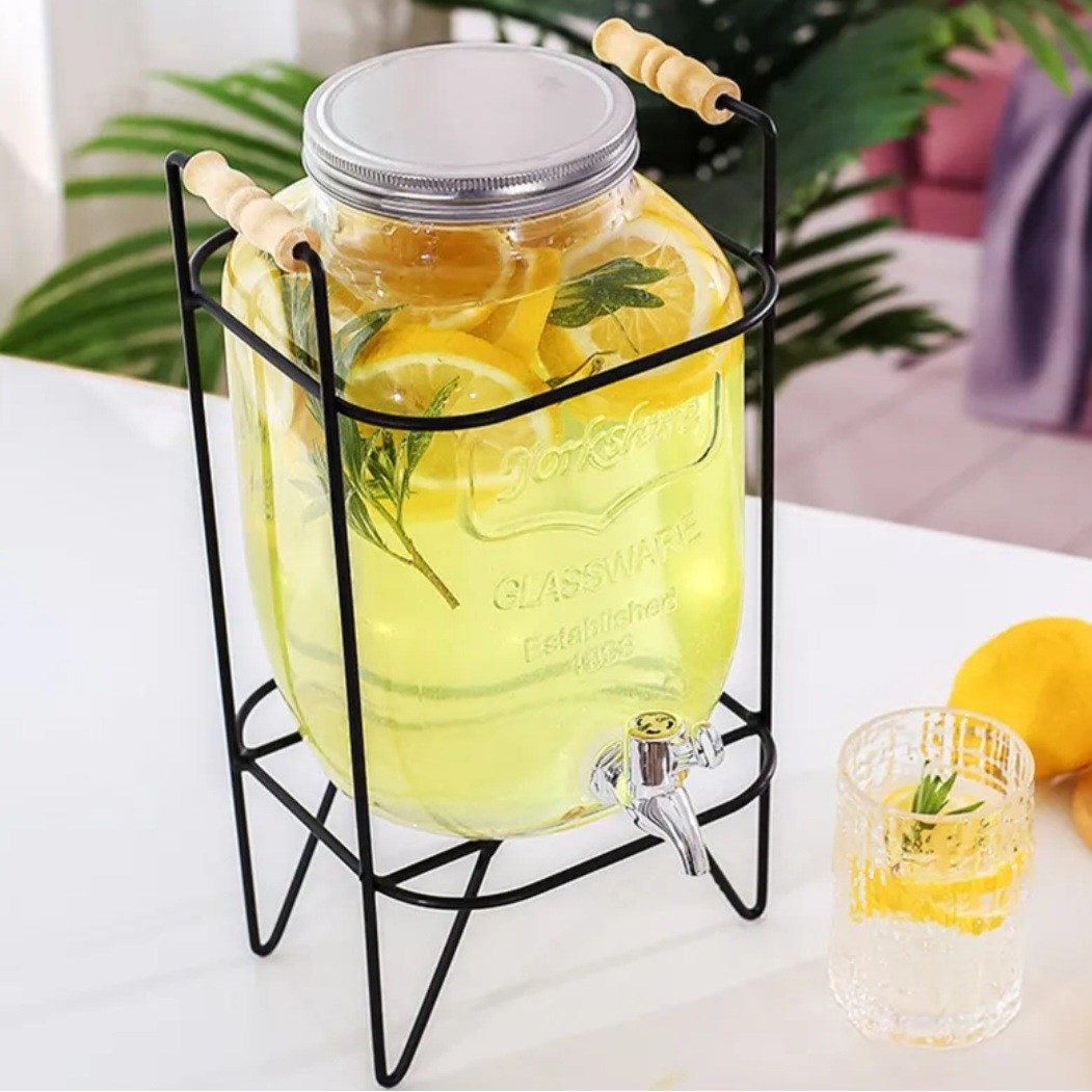 우루 심플 음료 디스펜서 유리 4L/5L/8L 손잡이형 철제 거치대 수도꼭지 밸브 포함 32,000원