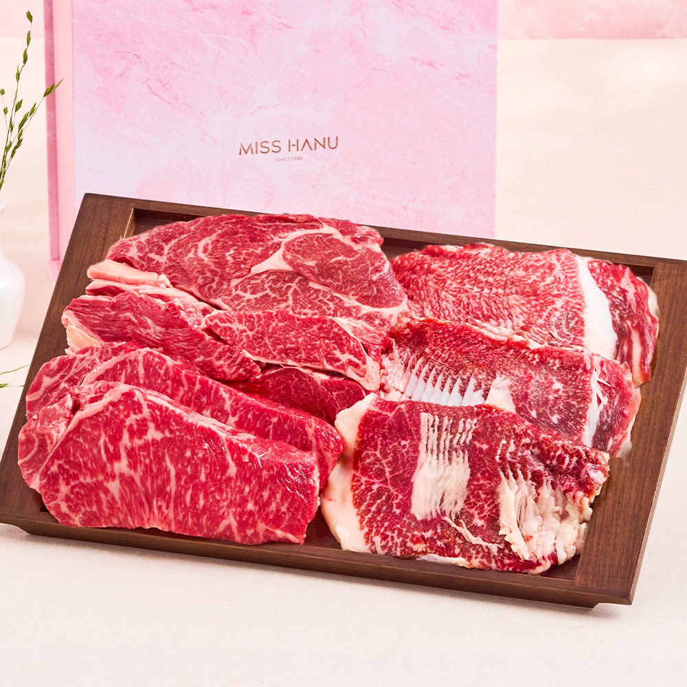 [미쓰하누]1++No.9 한우선물세트 1kg,1.4kg 꽃등심,갈비살,부채살,차돌박이, 1개 198,000원