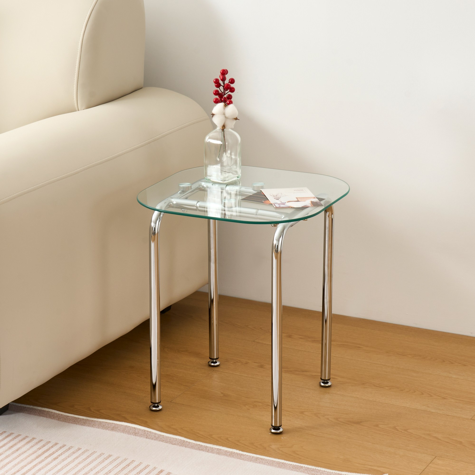 제이더블유퍼니처 침대 협탁, 유리 스테인리스 쇼파 사이드 테이블, 400mm 43,000원