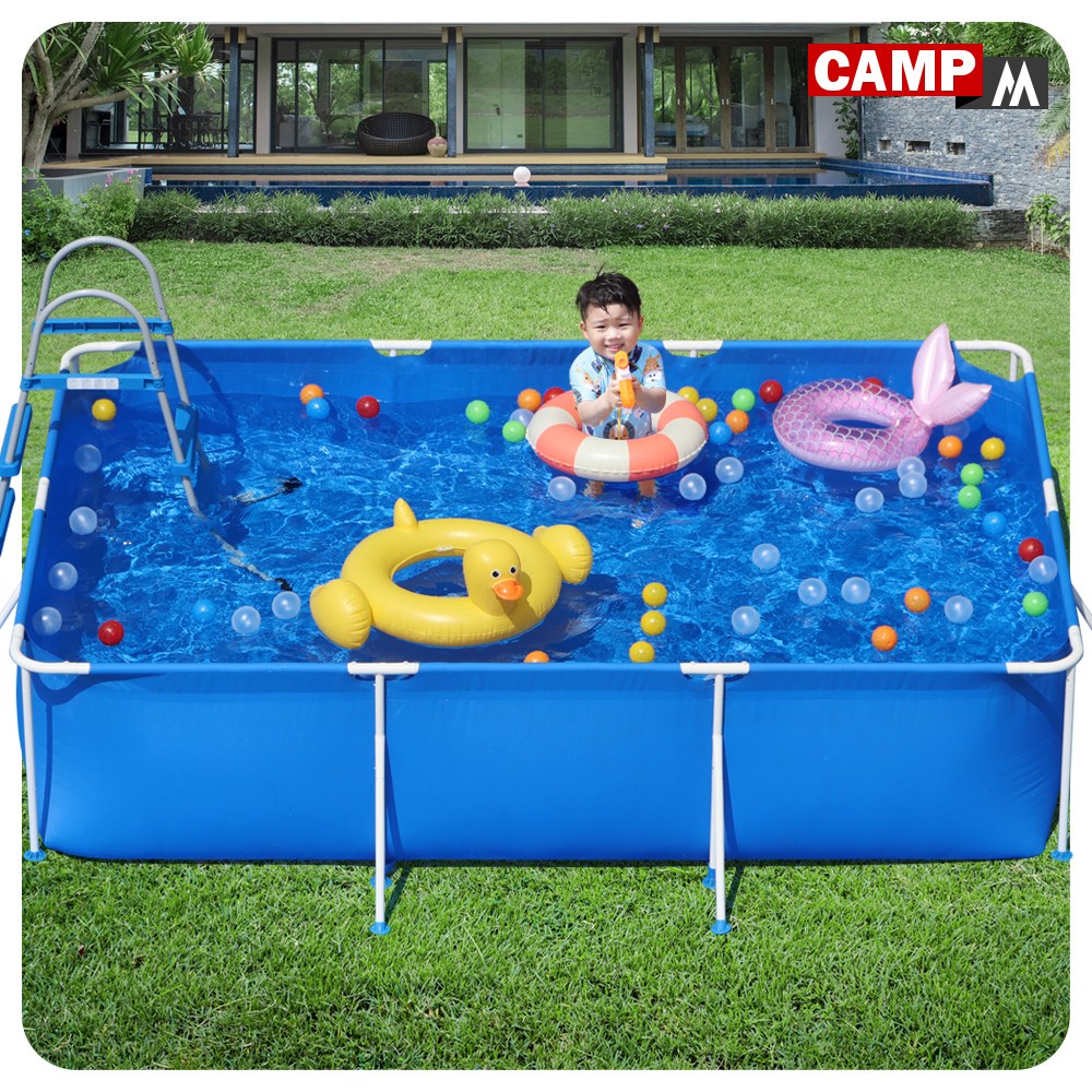 캠프엠 300X200X65 어린이 튜브 물놀이 특대형 풀장 유아 사각 대형 간이 수영장 가족용 이동식 기둥 프레임 가정용 아기 옥상 야외 마당 블루색MD-3365&25 KC인증제품 155,000원