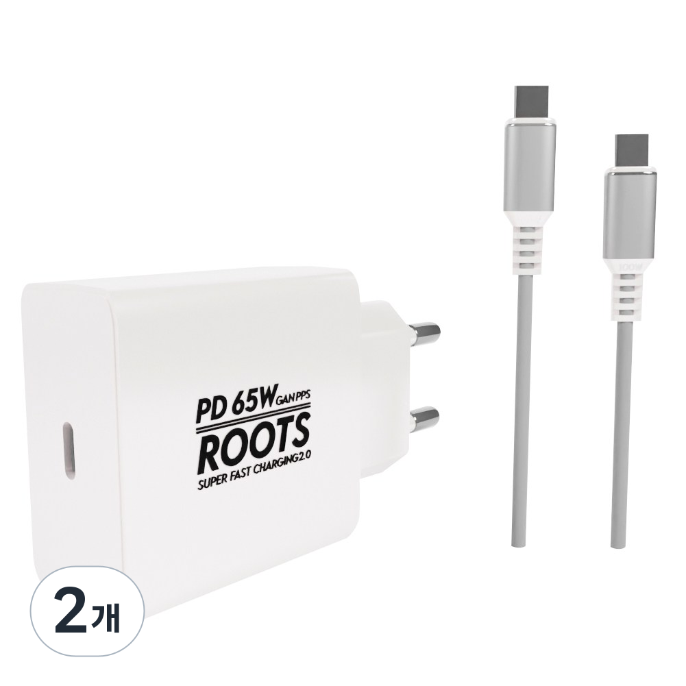 루츠 65W Gan PD PPS C타입 국내생산 초고속 충전기 + C to C 100W 5A E Marker 1.5M 케이블포함, 화이트, 2개 59,300원