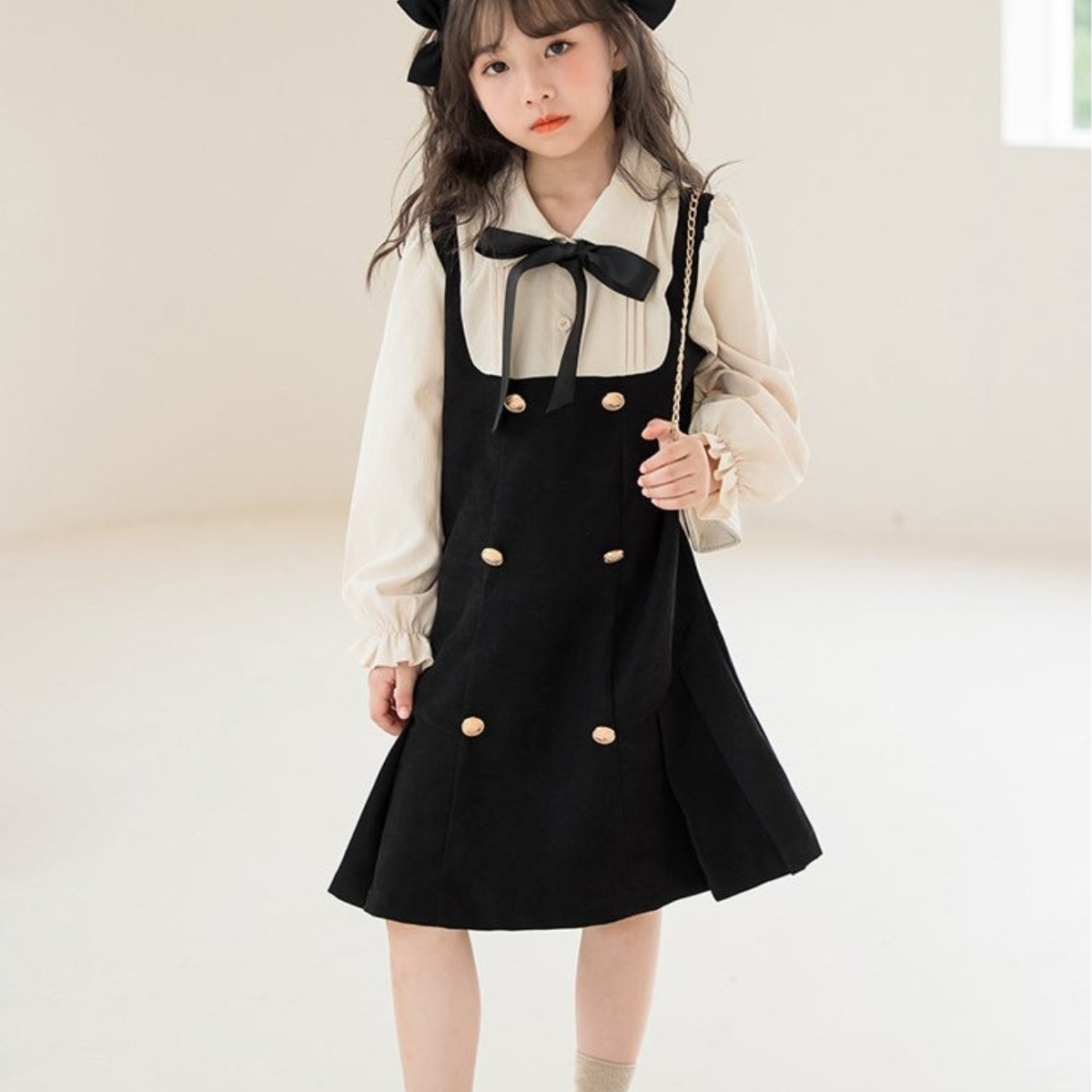 해피델리 주니어 키치 링클 골드버튼 원피스 뷔스티에원피스 정장룩 초등학생 블라우스 원피스 주니어 하객룩 30,210원