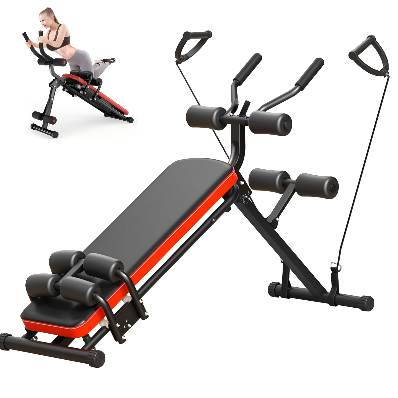 HVO 2in1 멀티 로잉머신 + 복근 운동기구 - 전신 유산소, 허리 복근 코어 강화, 접이식 가정용 홈트레이닝, 빨간색, AB03 123,800원