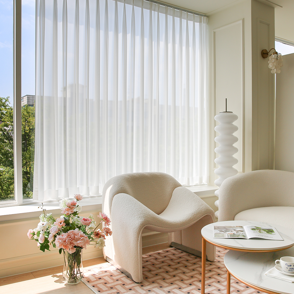 윈도우드레스 크리미 쉬폰 커튼 나비주름 스타일 34,000원