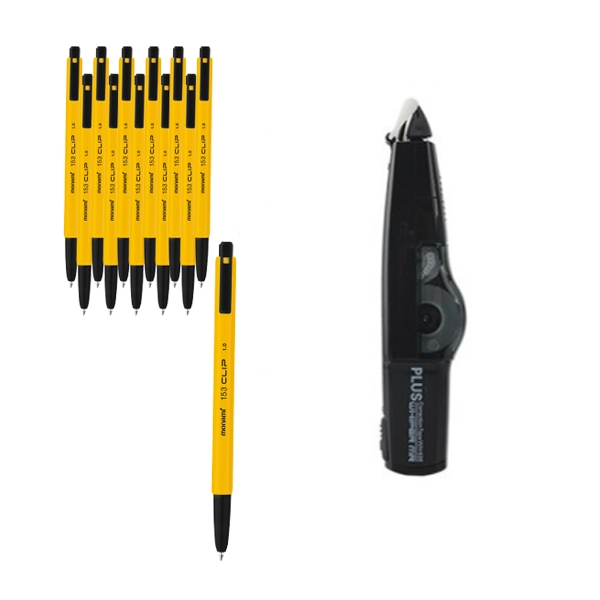 모나미 153 Clip 볼펜 12p 1.0mm + 동아피엠에스 Plus 수정테이프 WH-635 7,920원