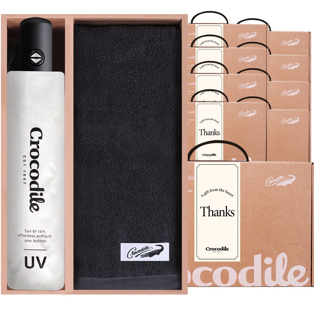 크로커다일 3단 전자동 UV암막 우산+ 150타올 선물 세트, 10세트, 아이보리우산+그레이타올 179,000원