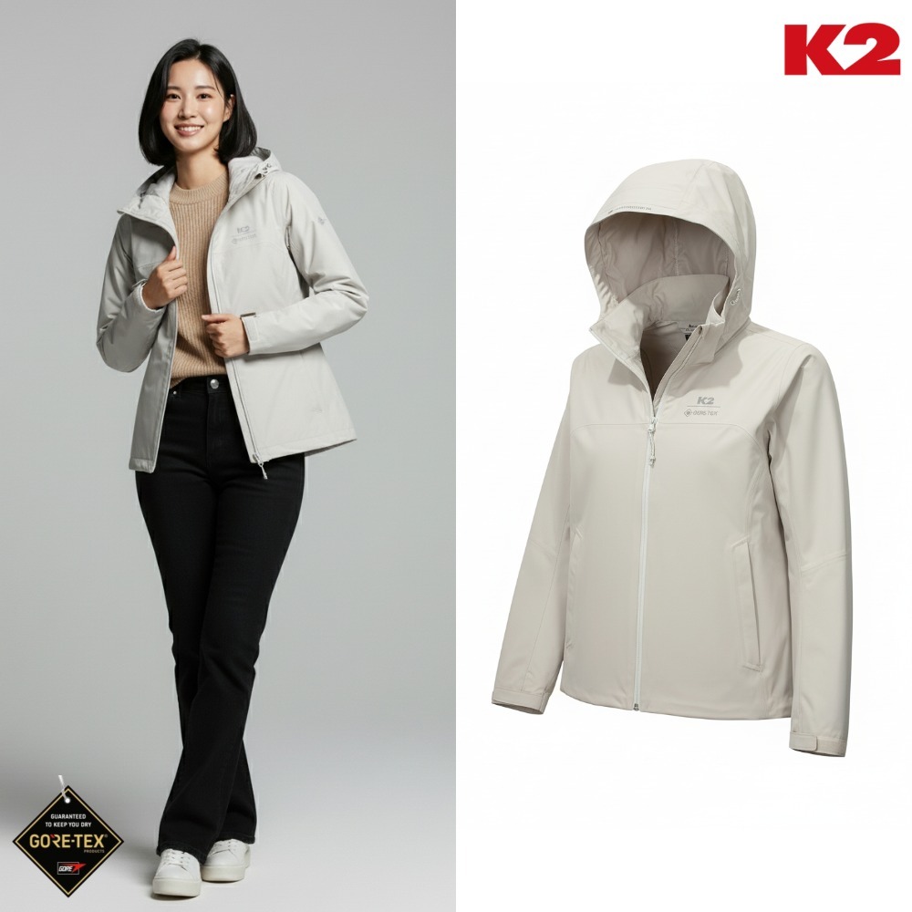 [백화점출고] K2 바람막이 여성 써라운드 고어텍스 2L 방수 자켓 화이트 샌드 투습 후드 탈부착 숏 산행 점퍼 218,900원