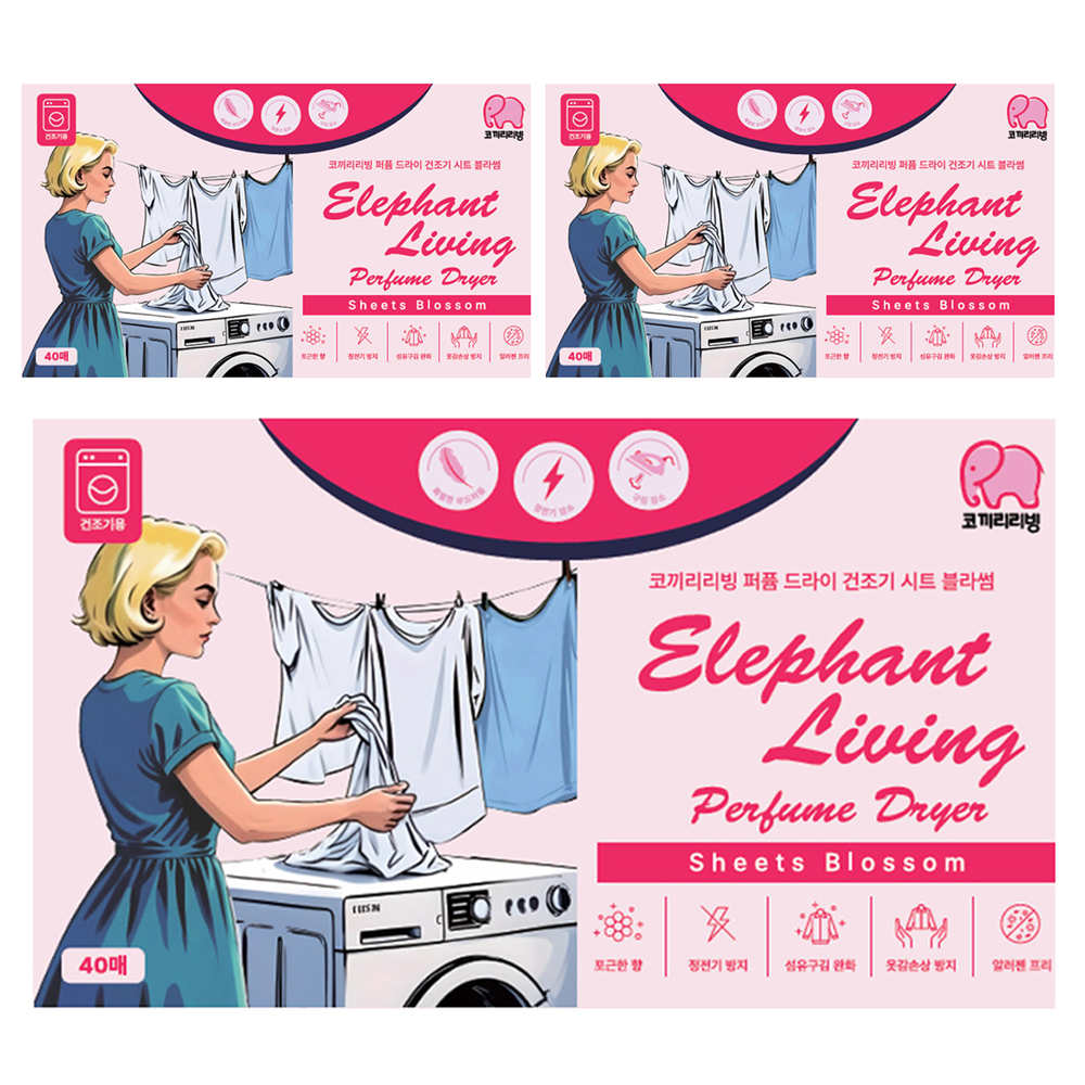 코끼리리빙 퍼퓸 드라이 건조기 시트 블라썸, 3개, 40개입 5,400원