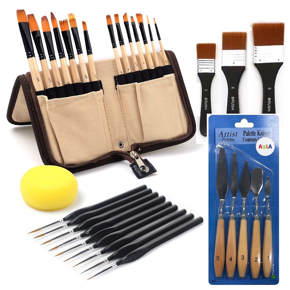 아클라 수채화 유화 아크릴 26종 붓 세트 + 5종 페인팅 나이프 + 파우치 + 스펀지 + 보관 박스, 1세트 39,800원