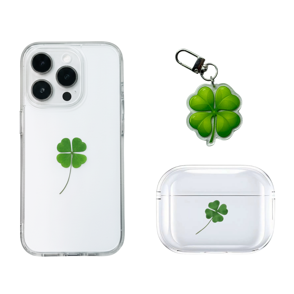 클로버 투명 귀여운 캐릭터 아이폰 케이스+에어팟 케이스+키링 3종세트 21,000원