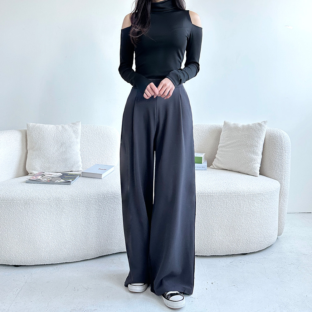 잘빠진 여성용 롱/숏 2단기장 이즈 핀턱 밴딩 와이드 스판슬랙스, 현재가 14,900원