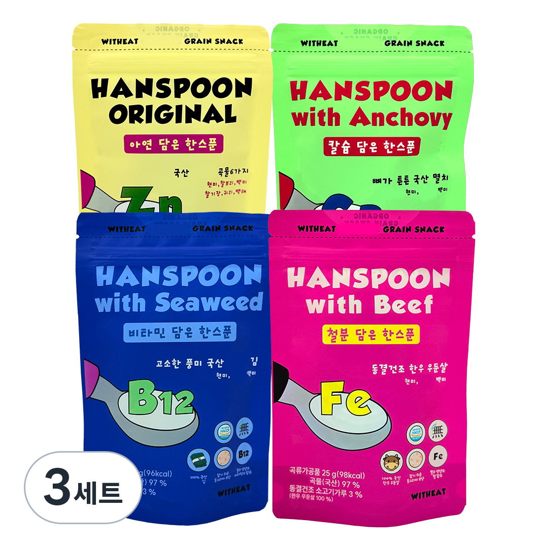위드잇 한스푼 라이스칩 25g x 4종 세트, 혼합맛(곡물/김/멸치/소고기), 3세트 36,000원