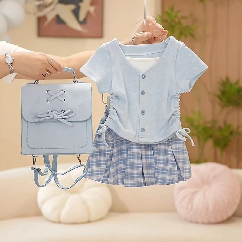 해피유통어린이 여아 캐주얼 반팔 상의와 체크 스커트 세트14세 이상 XG03 23,990원