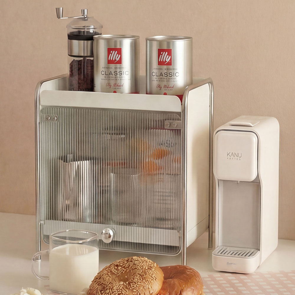 웨이즈홈 철제 화이트 반투명 아크릴도어 정리함 식탁 다용도 보관함 컵정리대 수납함 식탁정리함, 1개, 화이트 34,000원