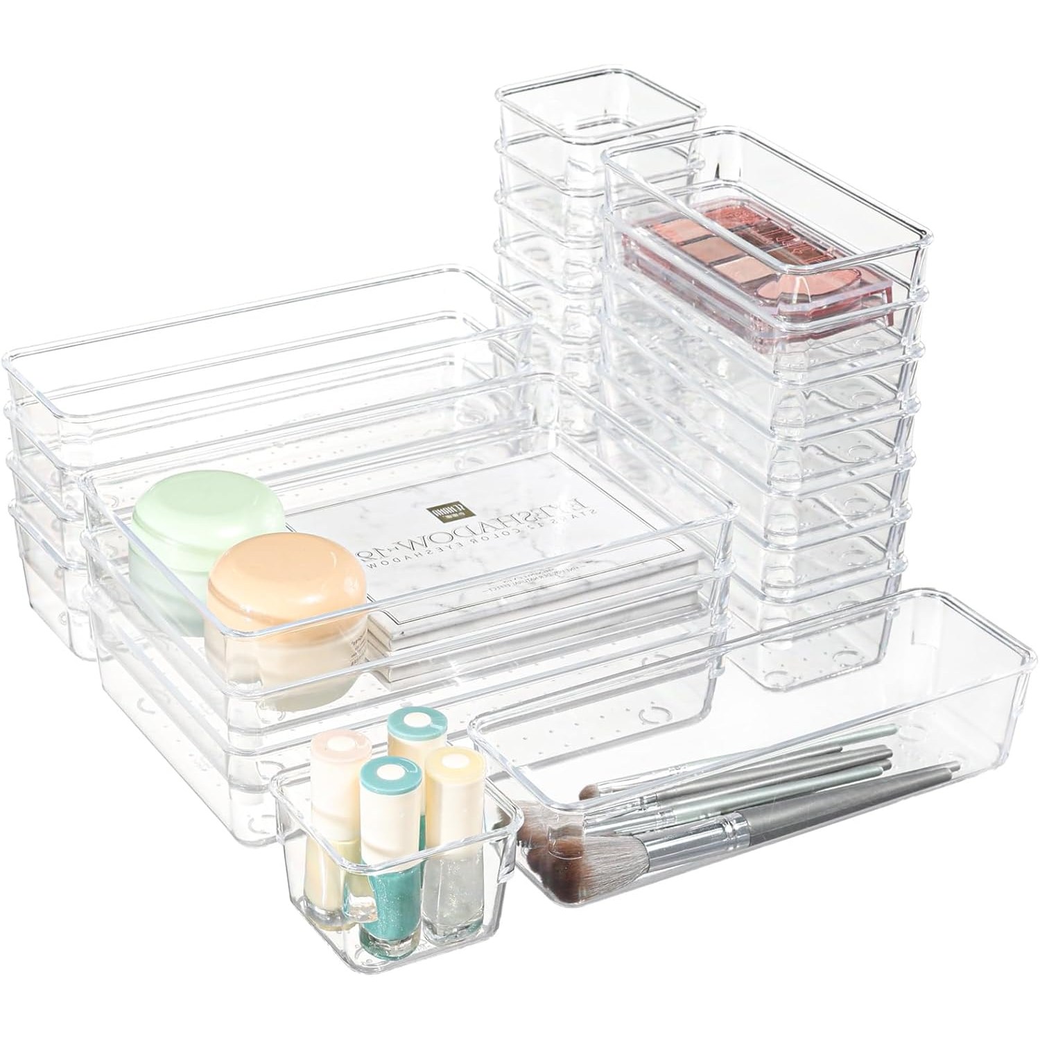 모던마켓 홈 수납정리 25피스 투명 아크릴 서랍 정리함 4가지 사이즈 책상 서랍 칸막이 정리함 및 보관함 메이크업, 주얼리, 주방, 침실, 욕실, 사무실용 도구 멀티 수납함, 1개, 투명 23,900원
