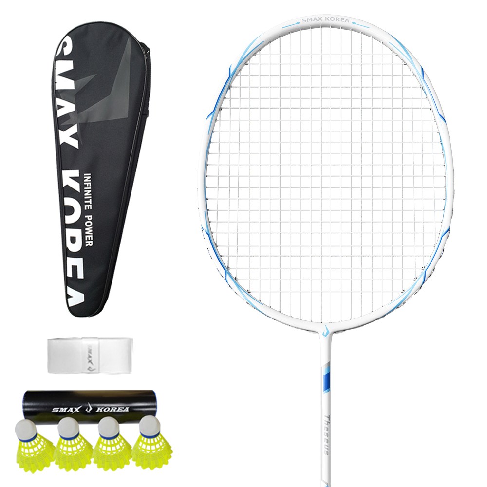 스맥스코리아 풀카본 초경량 배드민턴 라켓 테세우스 화이트 7u + 그립 + 셔틀콕4p 37,900원