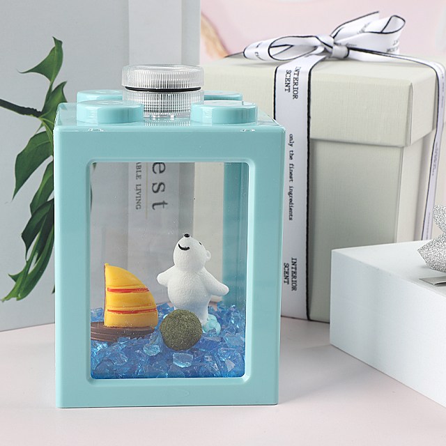 바다위 북곰이 블럭 어항 세트 마리모 포함 LED 전구 포함 베타 수조 키트 DIY, 핑크블록(주백색), 1개 9,400원