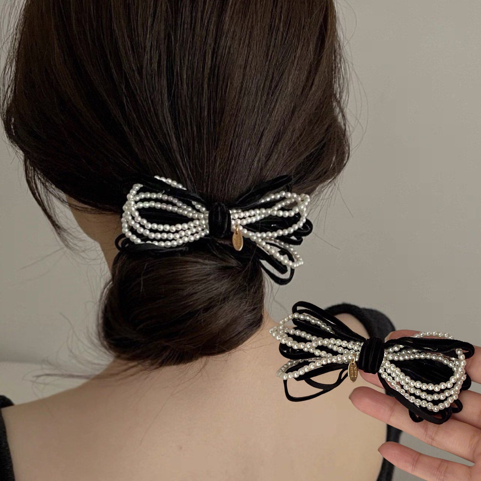 엑스비지 클래식 진주 리본 자동헤어핀1+1 7,980원