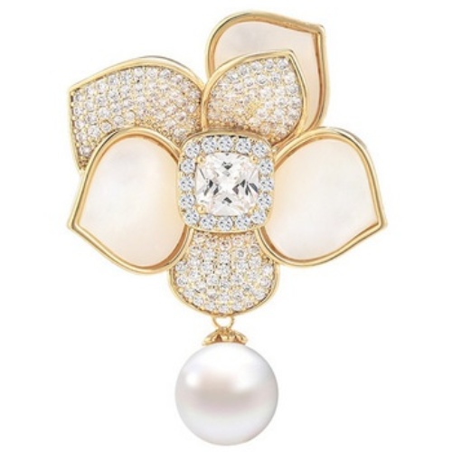 아즈블리 동백꽃 진주 큐빅 브로치 24,900원