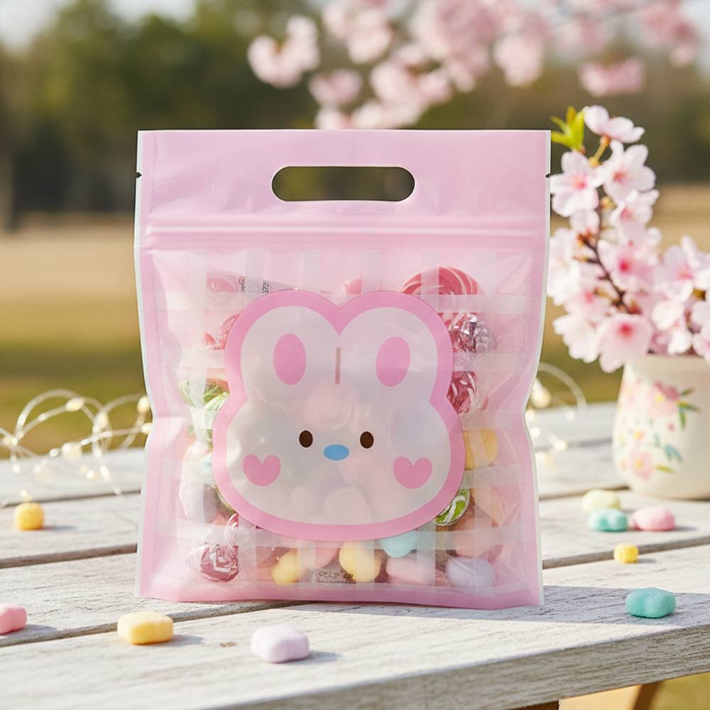 포포팬시 감성 일러스트 구디백 손잡이 지퍼백 포장봉투 중, 하트 토끼, 50개 7,900원