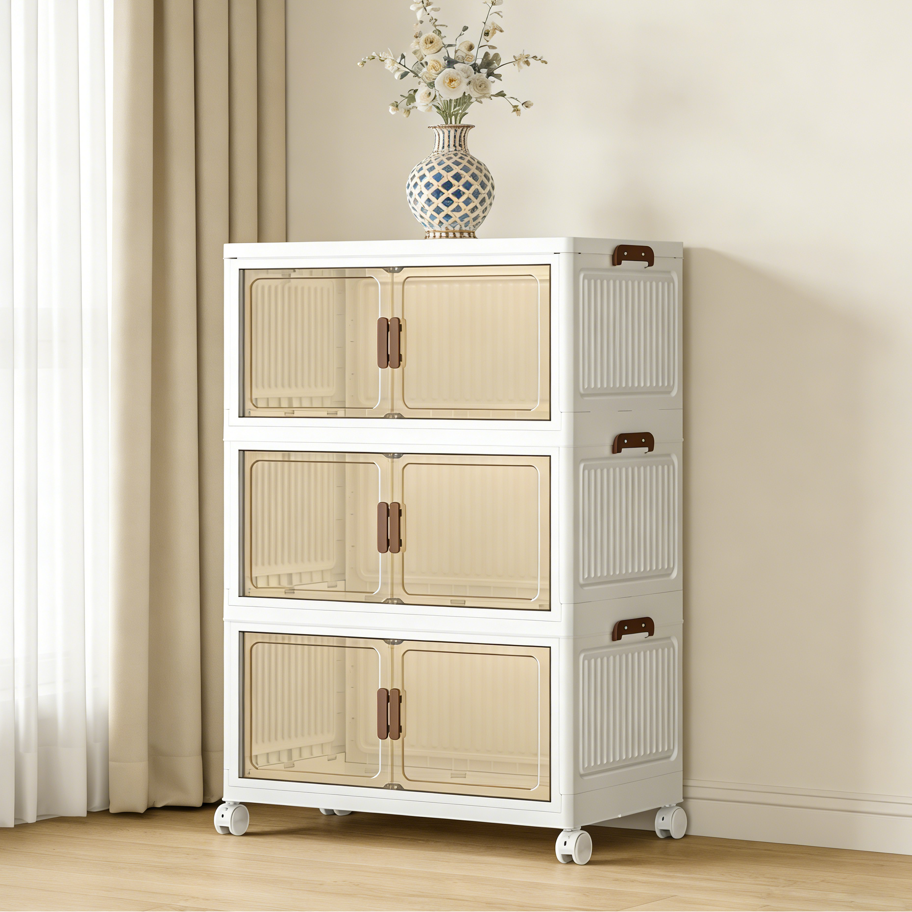 대용량 폴딩 리빙박스 원룸 이동식옷장 양문형 다용도 접이식 수납장 조립식 이불장, 반투명, 1세트 44,850원