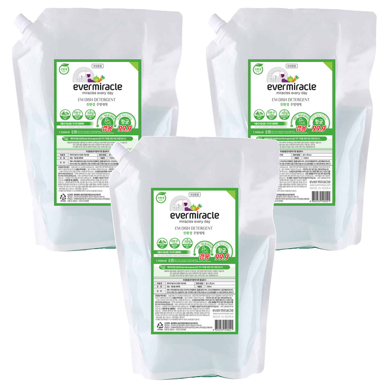 에버미라클 EM 친환경 주방세제, 1.5L, 3개 23,100원