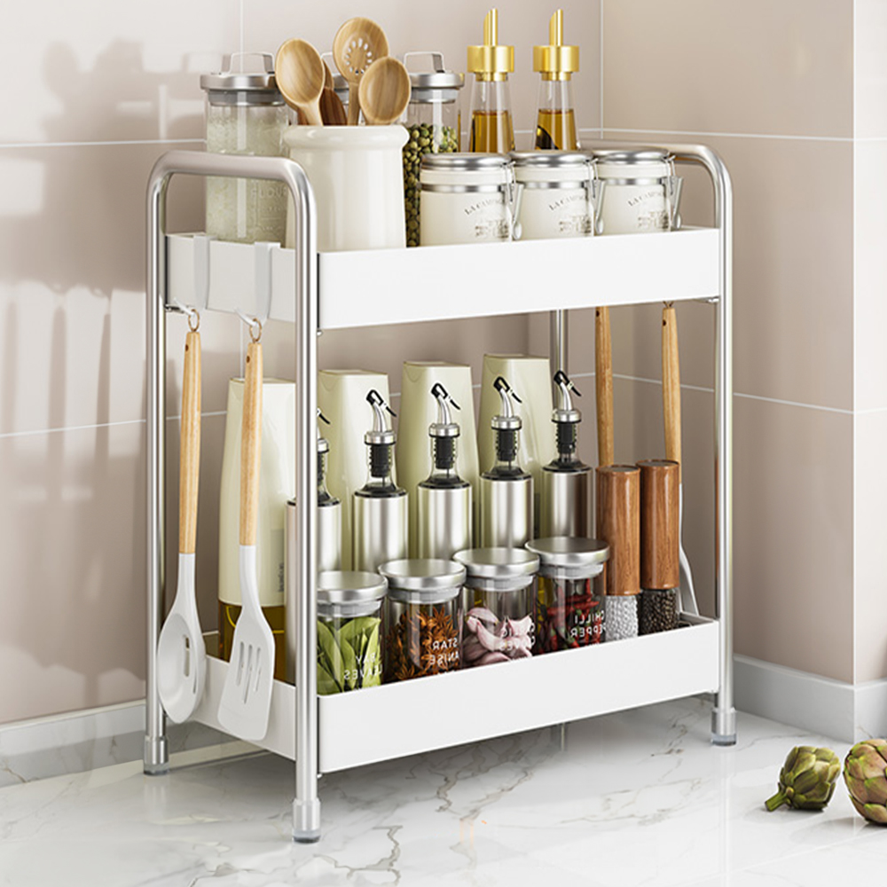 샵마일 양념통 수납 테이블 정리 다용도 2단 주방 선반, 화이트, 1개 23,900원