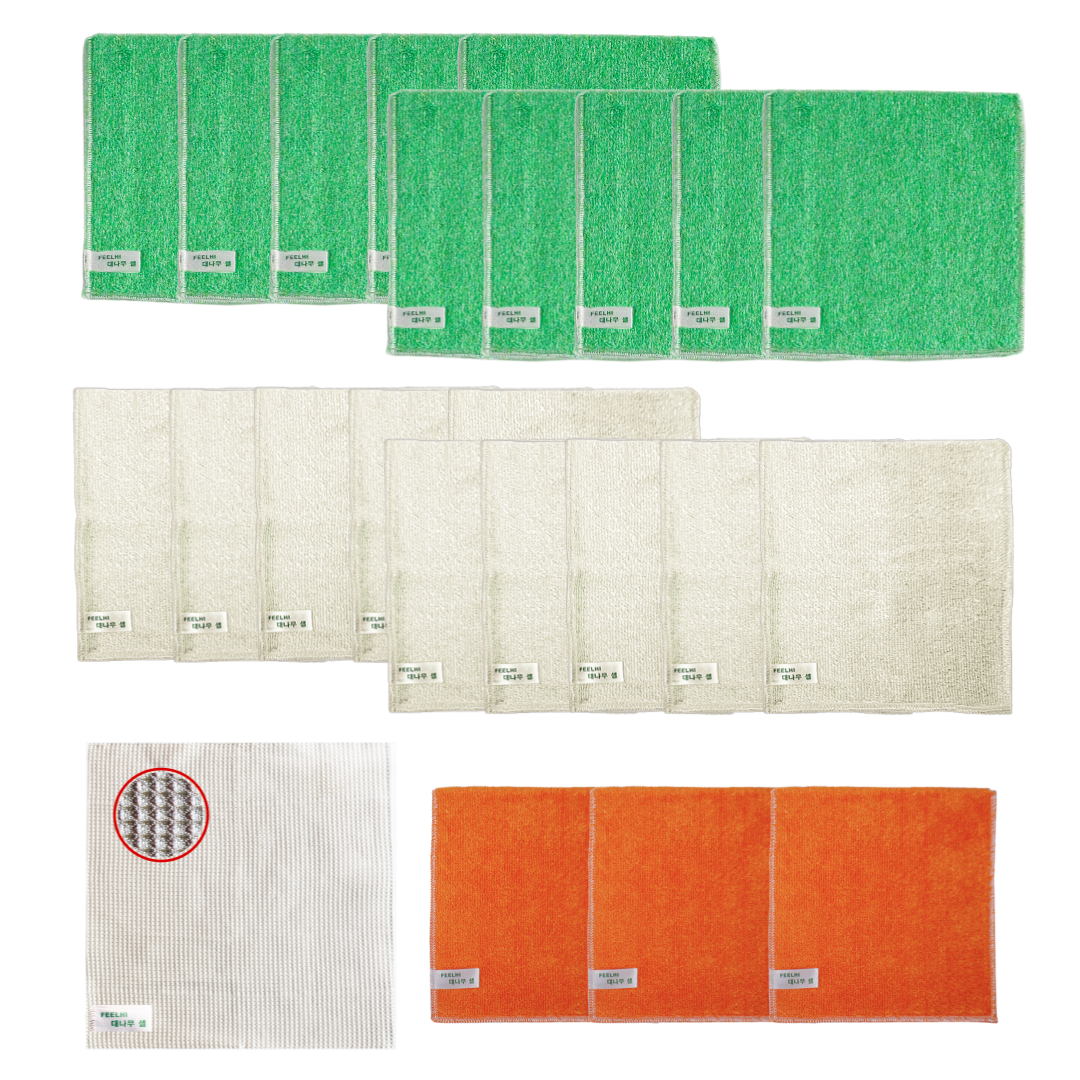 필하이 세제가 필요없는 대나무셀 행주, 혼합(화이트10개, 그린10개, 오렌지3개, 마른행주1개) 24개, 1세트, 1세트 66,000원