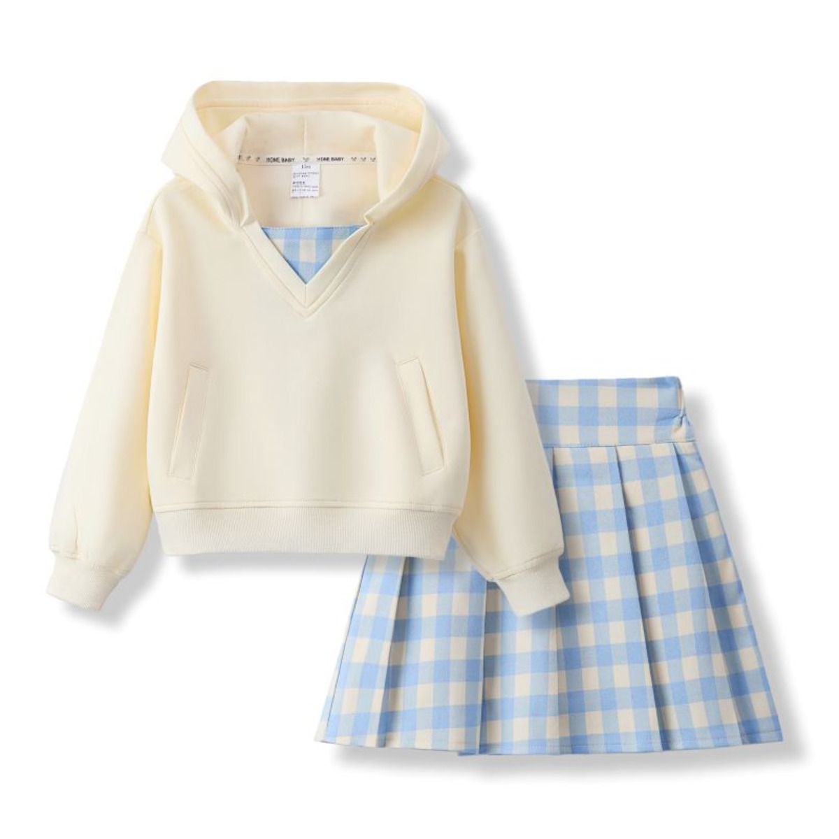 루비키즈 여아 유아 봄 가을 스쿨룩 후드 맨투맨 체크 스커트 상하 세트복 E124 36,800원