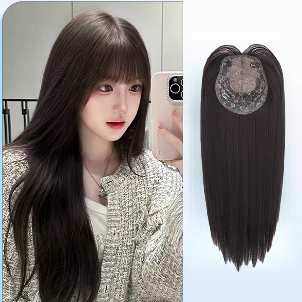 샤일리 여성 생머리 정수리 머리숱보강 똑딱이 부분가발 60CM 긴머리, 1개, 자연블랙 18,500원