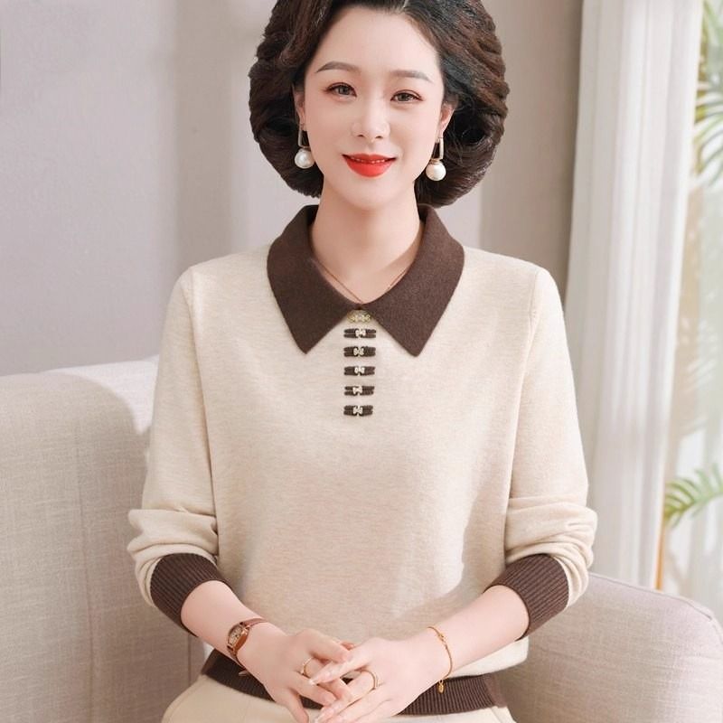 COSYEVNO  중년 엄마 긴팔 톱  가을 빅사이즈 니트 배색 스타일리쉬하고 루즈핏 캐주얼 심플 톱 CXJzzsm-04 25,580원