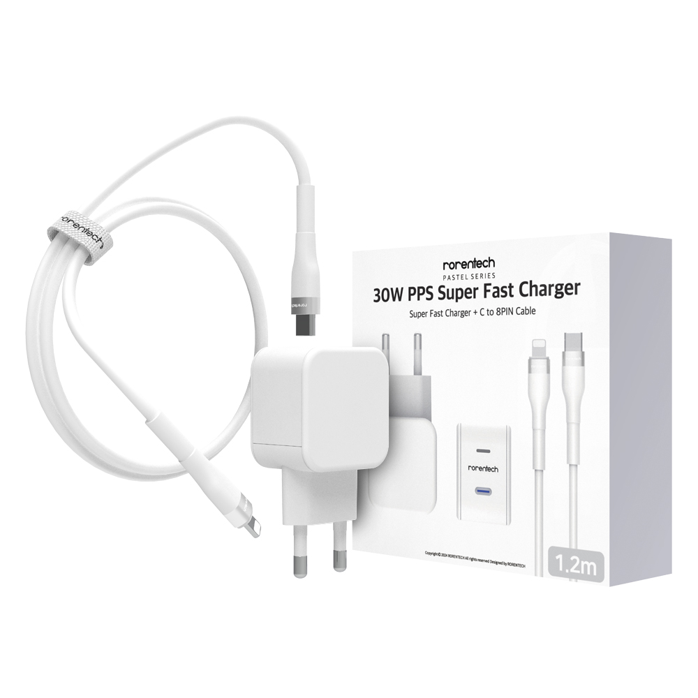 로랜텍 파스텔 고속 충전기 + PD C타입 to 8핀 케이블 1.2m 세트, 1세트, 화이트 12,900원
