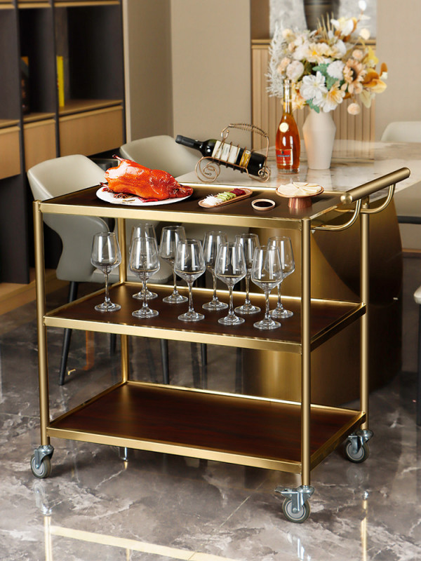 이동식 스테인리스 다용도 운반카트 무소음 바퀴 대형 주방 서빙 청소용 핸드카트, 1개, 소형 티타늄 골드 강화 유리 공식 표준 334,200원