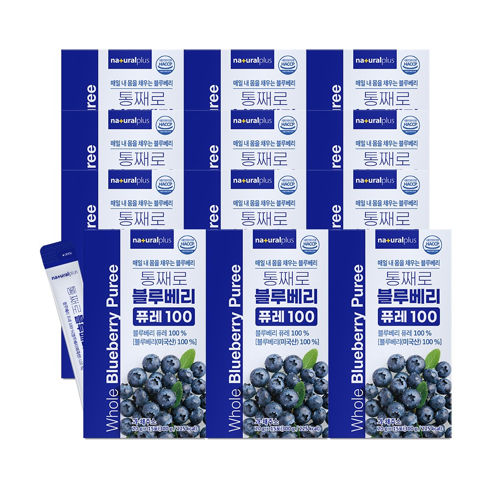 내츄럴플러스 통째로 블루베리 퓨레 100 / 미국산 안토시아닌 스틱 즙 주스, 12박스, 300g 128,000원
