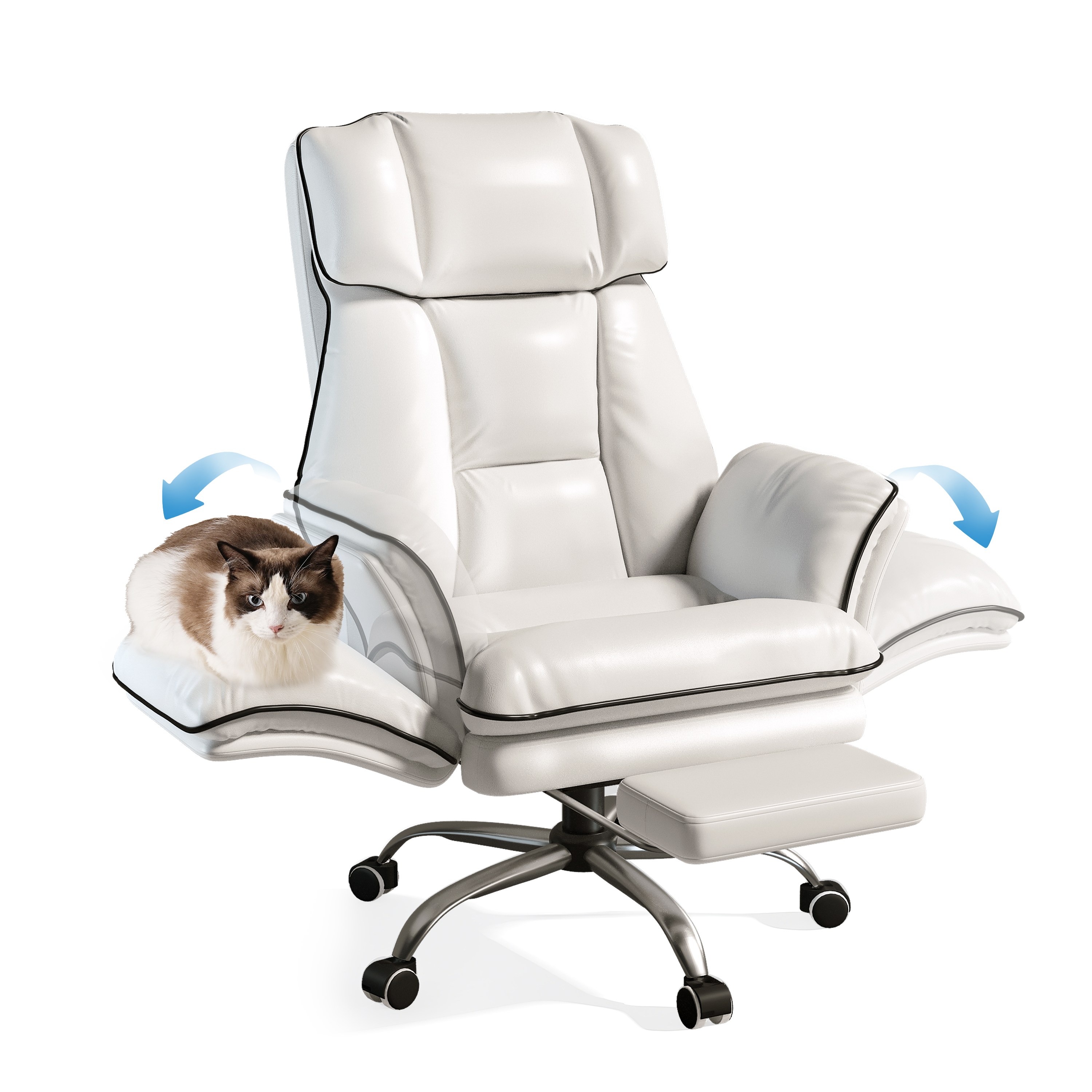 Patbrela 인체공학 편안한 리클라이닝 의자 - 컴퓨터/게임/사무용 + 풋스툴, 흰색 PU 350,080원